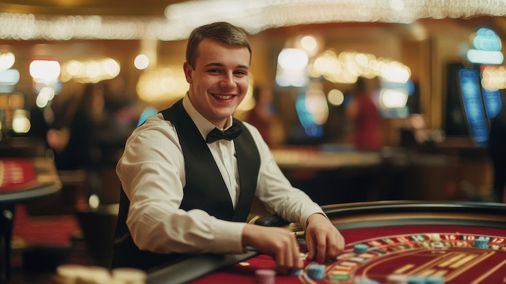 Studio langsung American Roulette odigo slot menampilkan roda fisik dan dealer profesional
